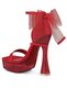 Women Kiri Satin Clear High Heeled Bow Sandals in Red - 3