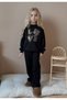 New Season Fleece Love Leopard Stone Print Black Color Stylish Bottom and Top Set for Girls 3-10 Years