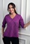 Women's V-Neck Argyle Patterned Half Sleeve Glitter Blouse