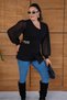 Women's Plus Size Double-Breasted Collar Chiffon Sleeve Chain Brooch Detailed Blouse 25008 Black - 5