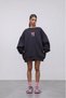 Women's Oversized Sweat Dress Pink Ribbon Printed Smoked – Crew Neck, 3 Thread Ş Fleece-Lined Fleece