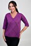 Women's V-Neck Argyle Patterned Half Sleeve Glitter Blouse - 3
