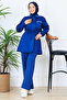 Drawstring Waist Zippered Scuba Suit N5329 Indigo