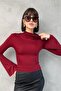 Mock Neck Ruched Detail Spanish Sleeve Slim Fit Knitwear Look Blouse