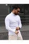 White Ribbed Knit Turtleneck Stretch Fabric Sweater - 5