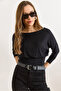 Women's Black Waistband Batwing Soft Textured Blouse Blz-19003171