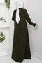 فستان كبير الحجم مطرز بالزهور باللون الكاكي HM2844 - 5