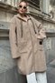 Alaçati Style Women's Beige Ka Hooded Zun Cashmere Coat Vs01579 - 5
