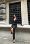 Women's Long Sleeve Bodycon Corded Fabric Sandy Dress Nicole Deep V Neck Slit - 4