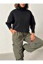 Women's Black Mock Neck Batwing Sleeve Short 3 Thread Sweatt Blouse - 4