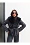 Collar Faux Fur Tie-Up Coat