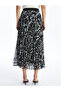 Patterned Pleated Women's Skirt with Elastic Waist - 4