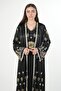Moroccan embroidered satin kaftan dress with a waist belt - 4