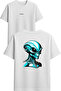 Alien Man Design Printed White Oversized t Shirt