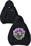 Purple Tulips Design Back Printed Black Hooded Sweatshirt