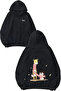 Giraffe and Penguin Design Back Printed Black Hooded Sweatshirt