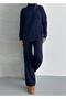Navy Blue Scarf Hair Braided Knitwear Pants Bottom Top Set - 4