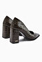 Lucy Brown Crocodile Thick Heeled Shoes Women's Stiletto - 5