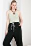 Lace-Up Pocketed Side Stripe Design Linen Trousers Beige Color - 3
