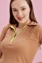 Polo Neck Neon Zippered Ribbed Knit Blouse Brown - 4