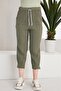 Lace-Up Pocketed Side Stripe Design Linen Trousers Beige Color - 2