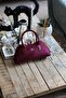 Women's Burgundy Suede Shoulder Bag with Handle and Strap - 2