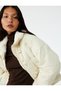 Long Sleeve Faux Fur Collar Zipper Pocket Quilted Jacket