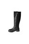 Yazkiş Women's Black Leather 38cm Ankle Length Boots with Stones on the Side and Flat Sole - 3