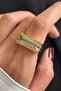 Adjustable Steel Ring with Gold Color Stone Detail
