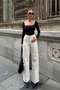Women's High Waist Denim Pants Cream - 6