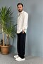Woven Long Sleeve Gray Striped White Shirt - 3