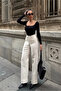 Women's High Waist Denim Pants Cream - 4