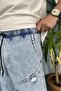 Blue Denim Shorts with Elastic Waist and Laces - 5