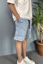 Blue Denim Shorts with Elastic Waist and Laces - 4
