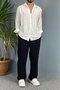Woven Long Sleeve Gray Striped White Shirt - 4