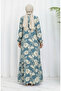 Viscose Fabric Patterned Dress with Elastic Sleeves 2037-04 Green - 6