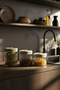 Mood Cream Striped Vacuum Lid Motto Glass Jar Set, Spice Jar, Sugar Bowl (1400-1100-850 ml) - 3