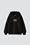 Focus Printed Oversized Unisex Black Hoodie - 2