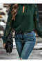 Women’s Long Sleeve Blouse with Chest Cutout Detail, Turtleneck, Mesh Sleeves, Sandy Fabric