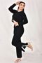 Black Interstitial Striped Slit Knitted Crop-Pants Women's Knitwear Bottom-Top Set - 6