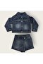 Girl's Stone Detailed Denim Jacket Shorts Set - 3