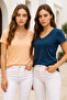 Women's Navy Blue-Orange 2-Pack Short Sleeve 100% Organic Cotton V-Neck T-Shirt - 6