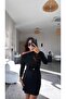 Black Shiny Glitter Dress with Waist Detail - 5