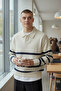 Men's Polo Neck Striped Knitwear Sweater