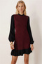 Women's Burgundy Dress with Ruffled Collar and Hem with Houndstooth Pattern Arm-21Y001080 - 2