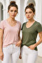 Women's Khaki-Kitten Mouth 2-Pack Short Sleeve 100% Organic Cotton V-Neck T-Shirt - 6