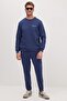 Men's Relax Fit Cotton 3 Thread Soft Textured Inside Fleece Crew Neck Navy Blue Tracksuit Set - 5