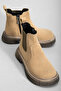 Children's Unisex Cream Suede Thick Serrated Thermo Sole Zippered Elastic Chelsea Boots
