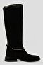 Women's Suede Boots with Buckle, Thick Heels, Black Miretta