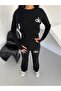 Double Strapped Cycling Collar Striped Patterned Knitwear Tracksuit Set